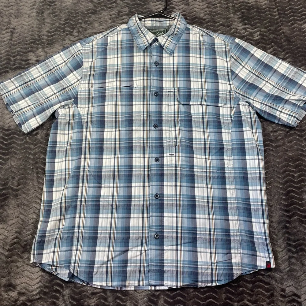 Woolrich Vented Short Sleeve Button Up Shirt, fishing, men’s size L. #5